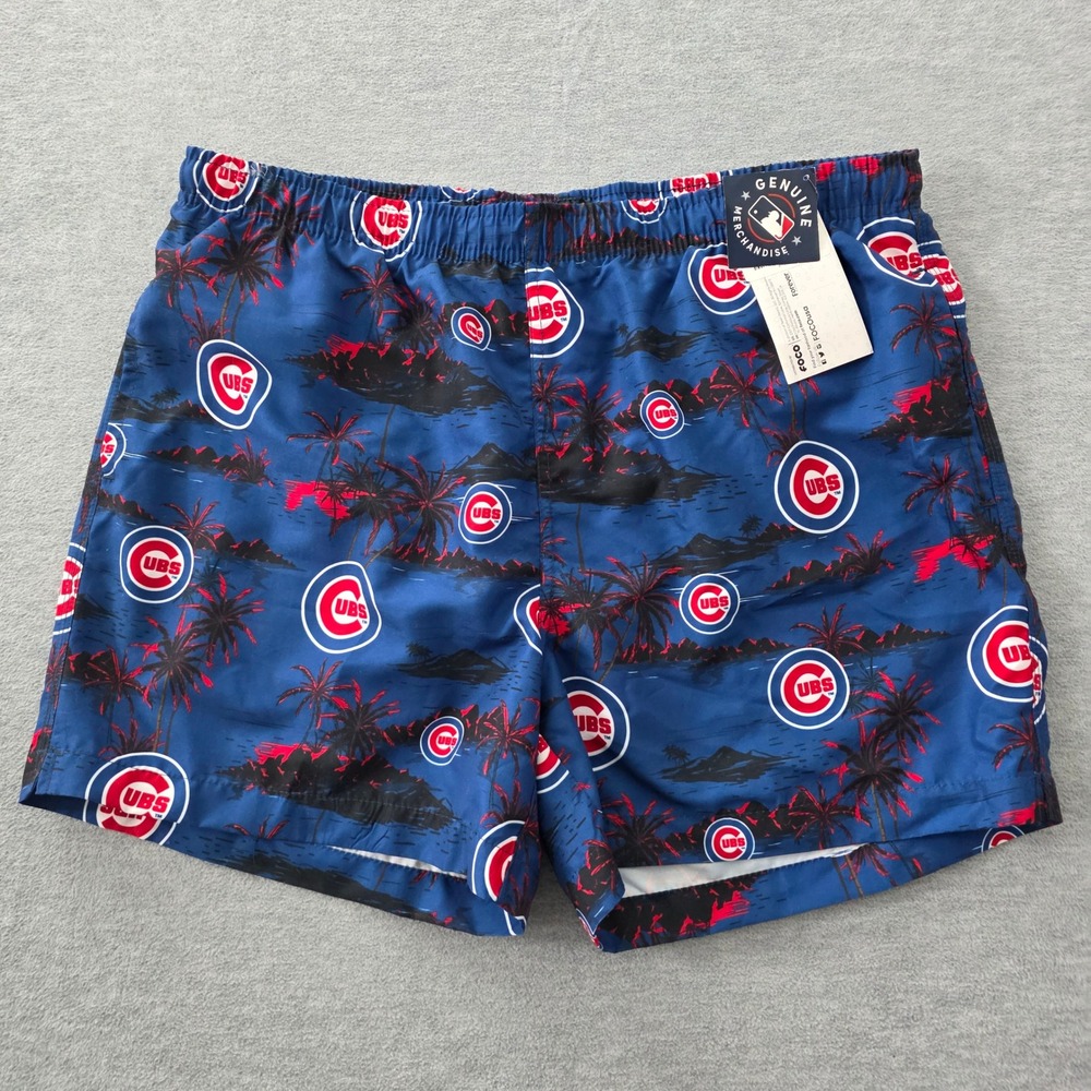 Mens Chicago Cubs MLB Swim Trunks Blue Tropical Palm Tree Board Shorts Large NEW